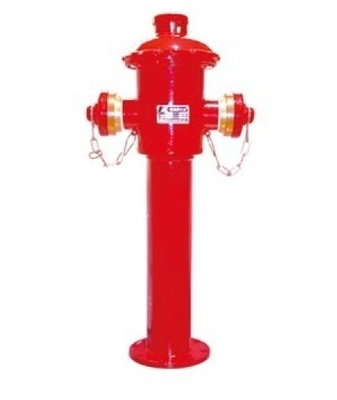 Red Wet Type Fire Hydrant 4" Water Globe Valve 2 Way Pedestal With Control Outlet
