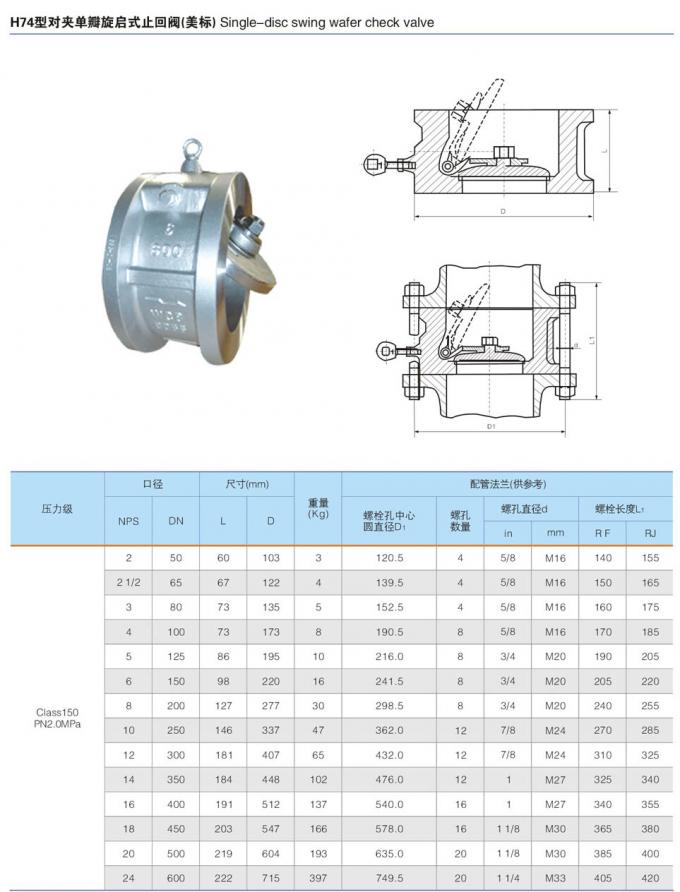 Single Disc Swing Wafer Check Valve Americal ANSI ASME , Non Return Valve