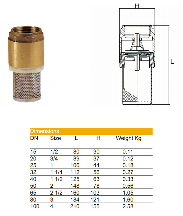 Brass / Stainless Steel Foot Valve Thread Connect End , Spring Check ...